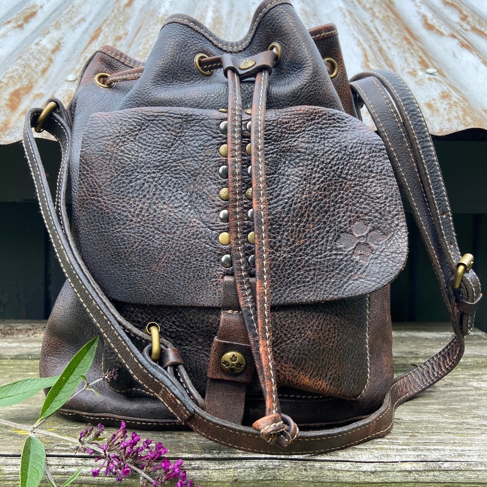 Patricia Nash Leather Drawstring Bucket Bag
